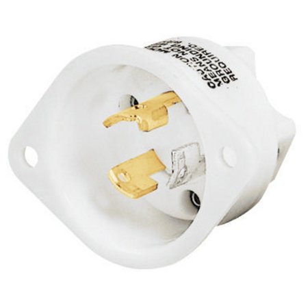 BRYANT Locking Devices, Flanged Inlet, 15A 125V, 2-Pole3-Wire Grounding, L5-15P, Screw Terminal, White 4716MB